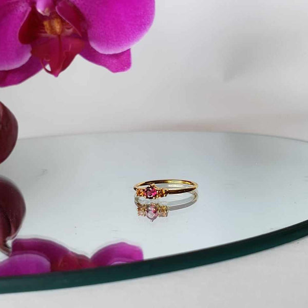 Anillo Diana con Turmalina rosa y citrinos