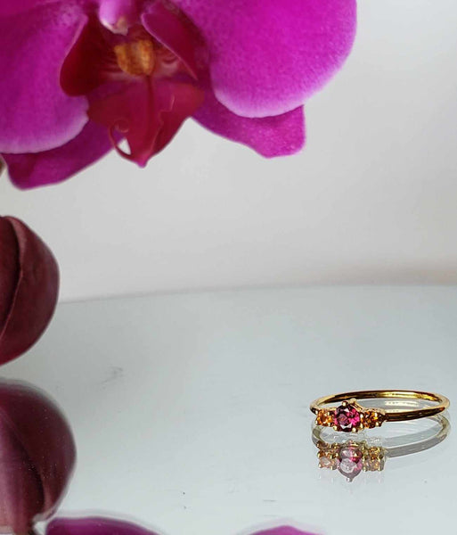 Anillo Diana con Turmalina rosa y citrinos