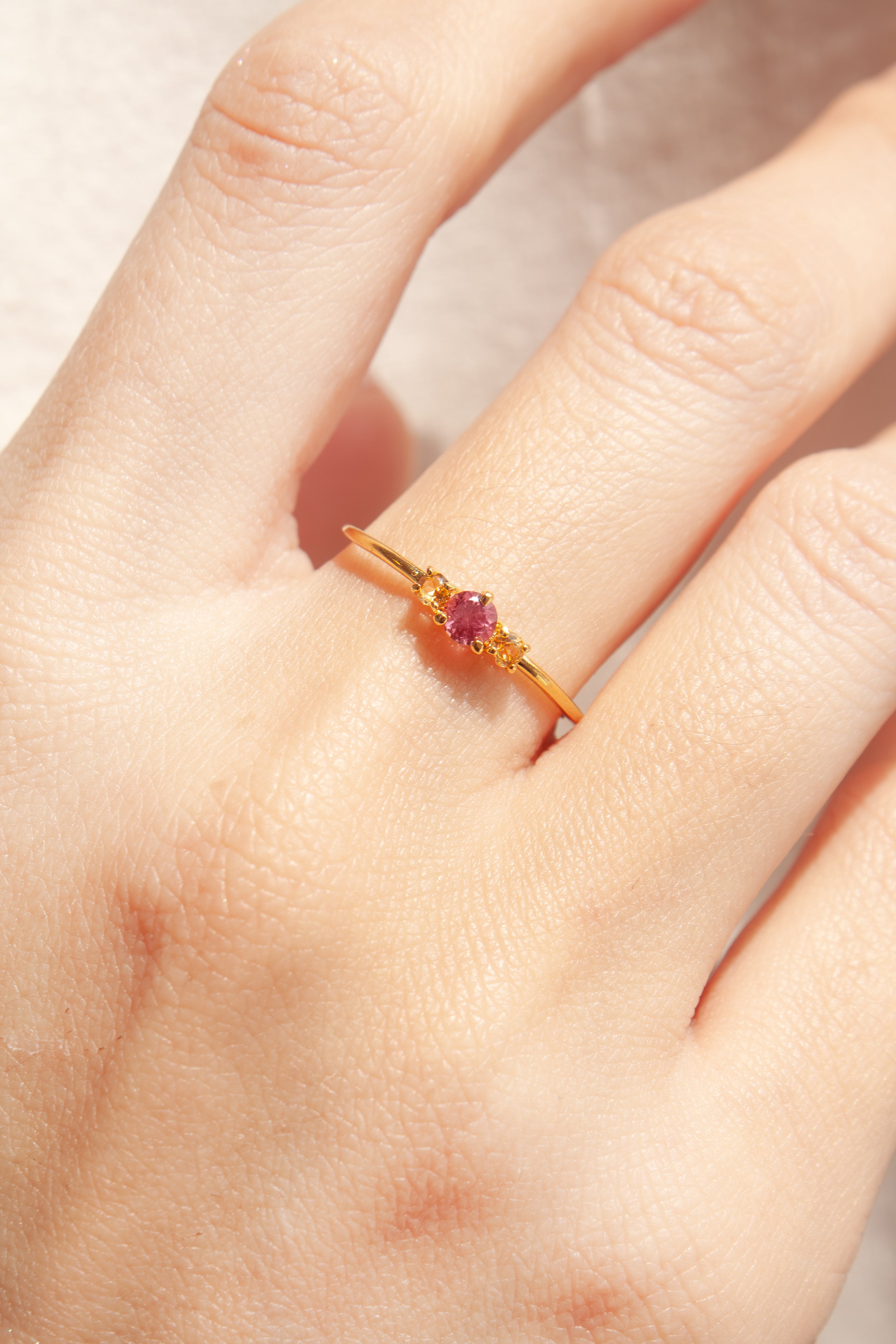 Anillo Diana con Rodolita y citrinos con cubierta en Oro