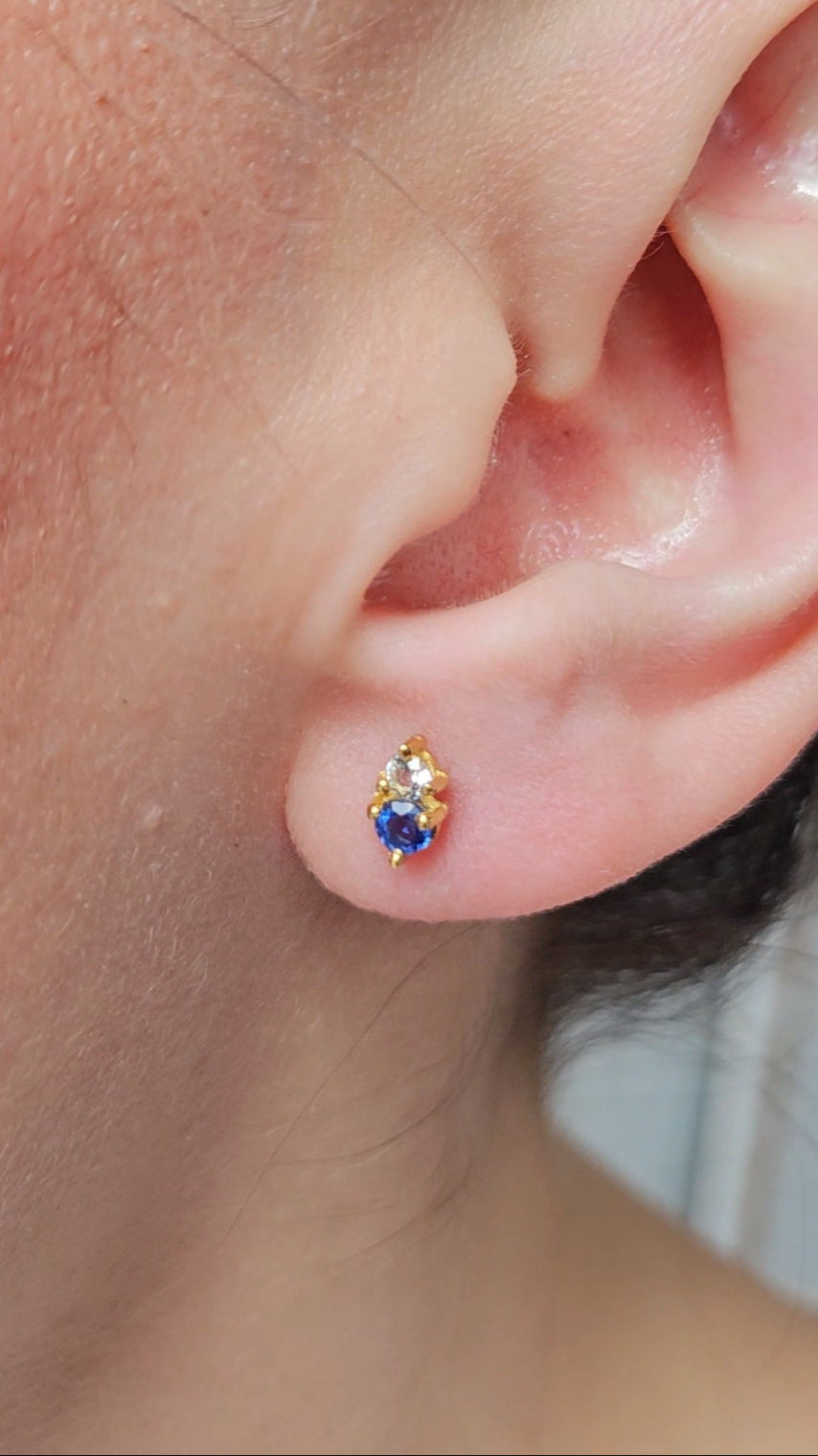 Aretes Dua con Cianita y Cuarzo blanco con  cubierta en Oro de 14K