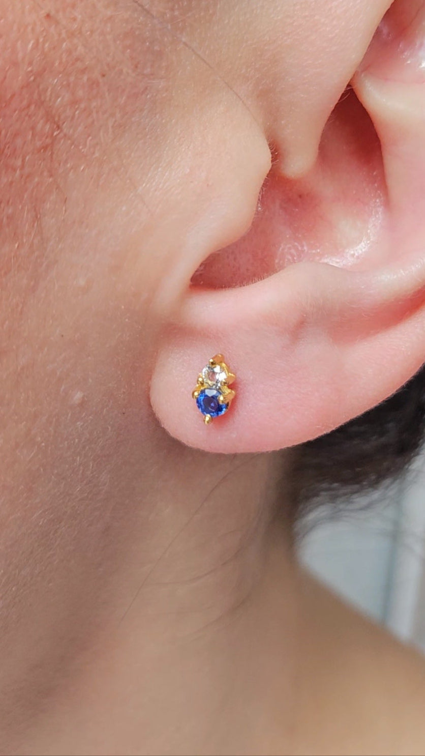 Aretes Dua con Cianita y Cuarzo blanco con  cubierta en Oro de 14K