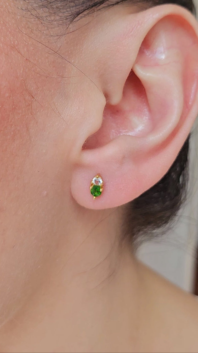 Aretes Dua con Savorita y Cuarzo blanco con cubierta en Oro de 14 K