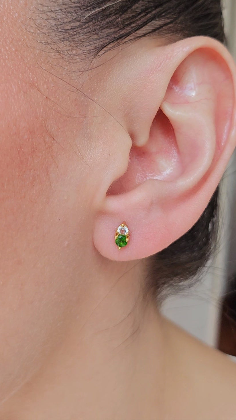 Aretes Dua con Savorita y Cuarzo blanco con cubierta en Oro de 14 K
