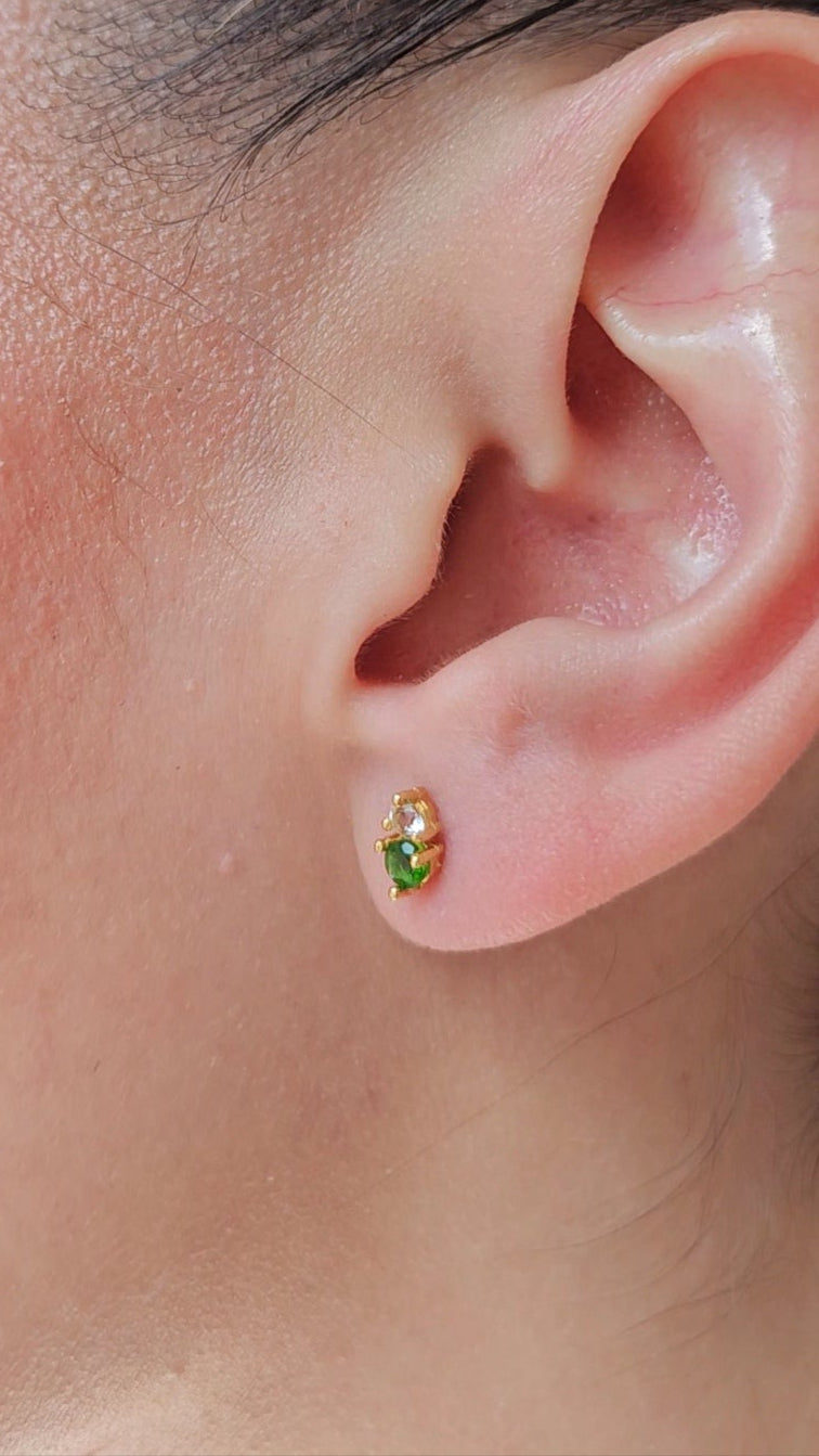 Aretes Dua con Savorita y Cuarzo blanco con cubierta en Oro de 14 K