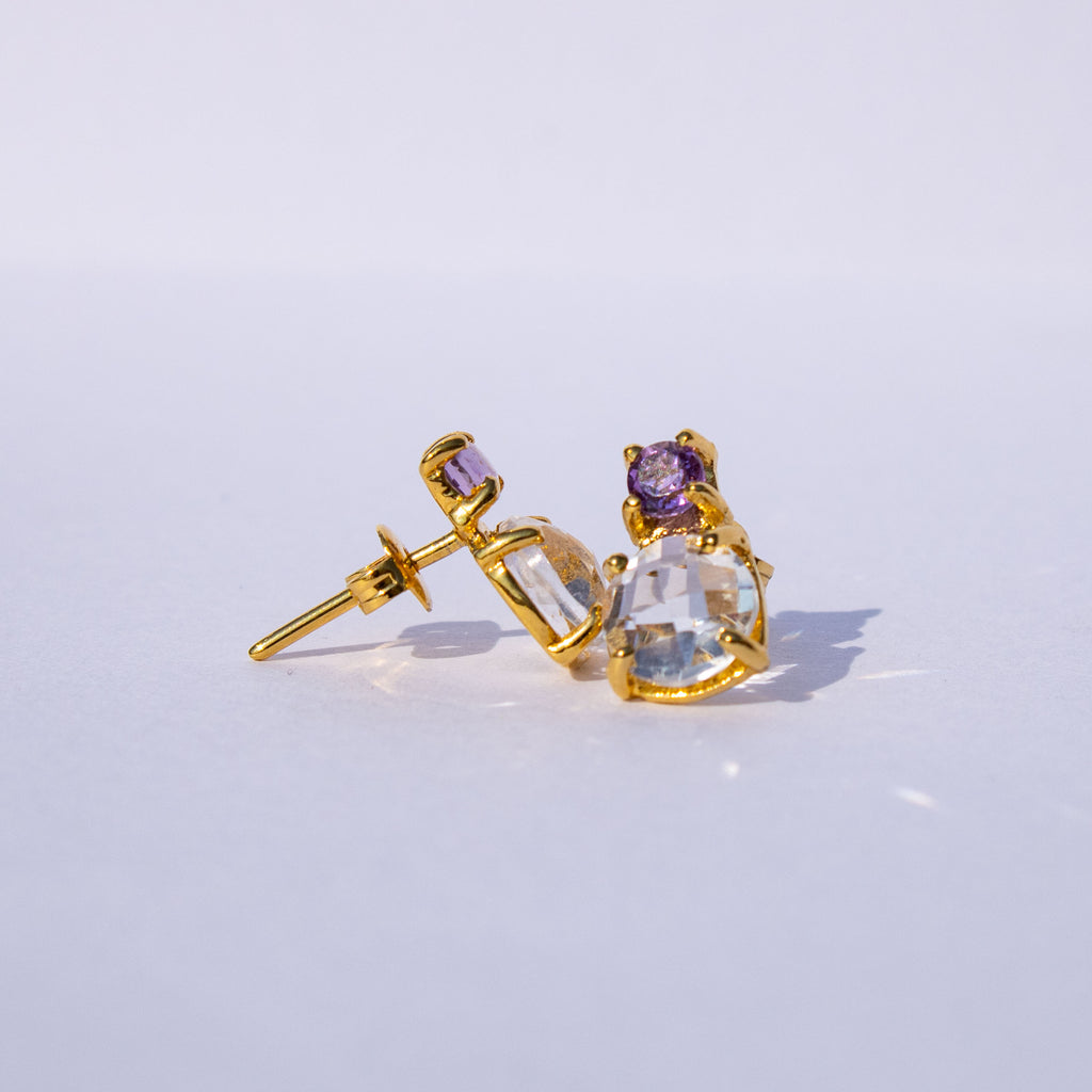 Aretes violeta con cuarzos blancos y amatistas