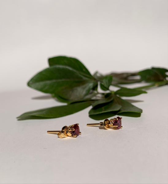 Aretes trillion Rodolita con cubierta en Oro