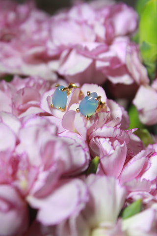 Aretes acqua Calcedonia azul cubierta de Oro