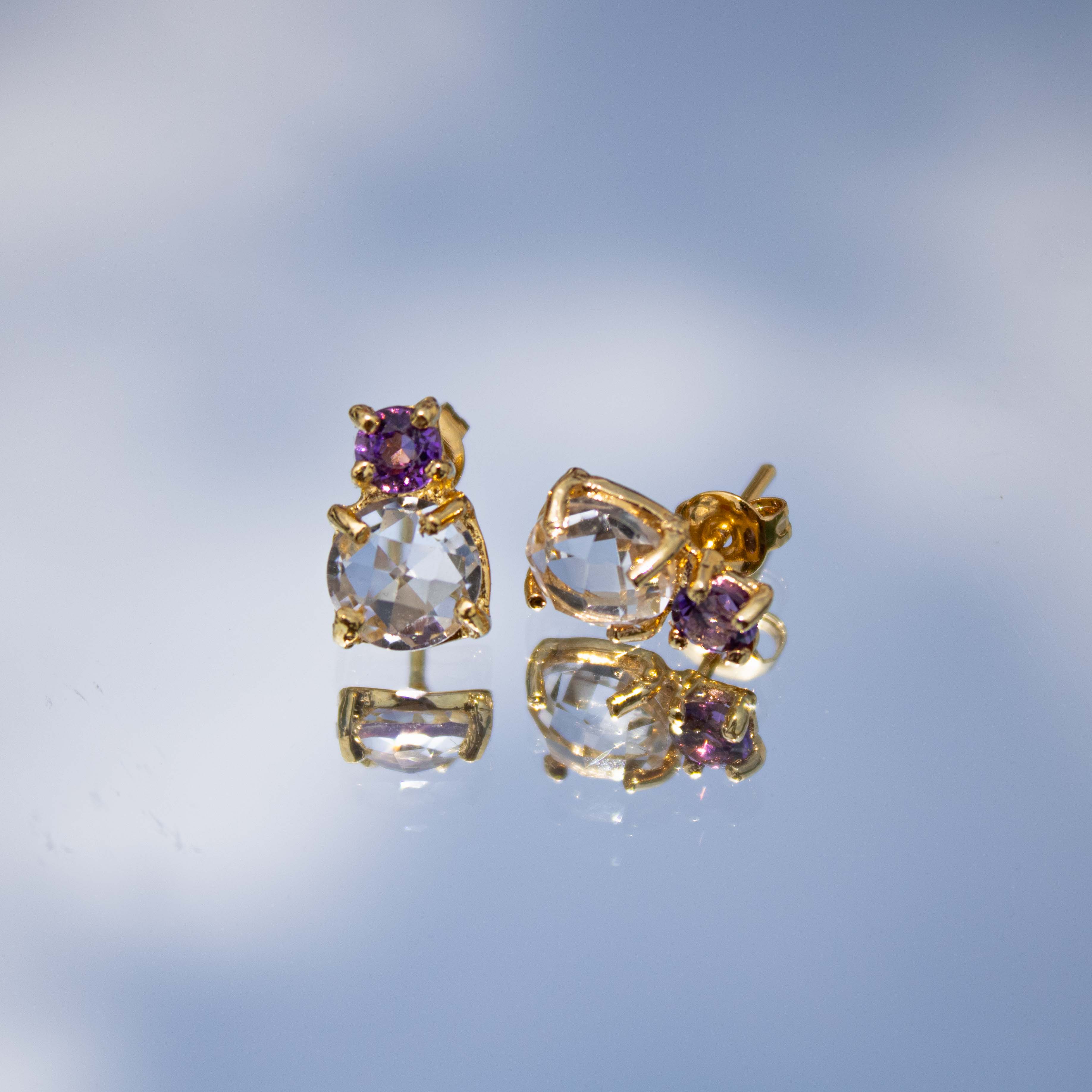 Aretes violeta con cuarzos blancos y amatistas