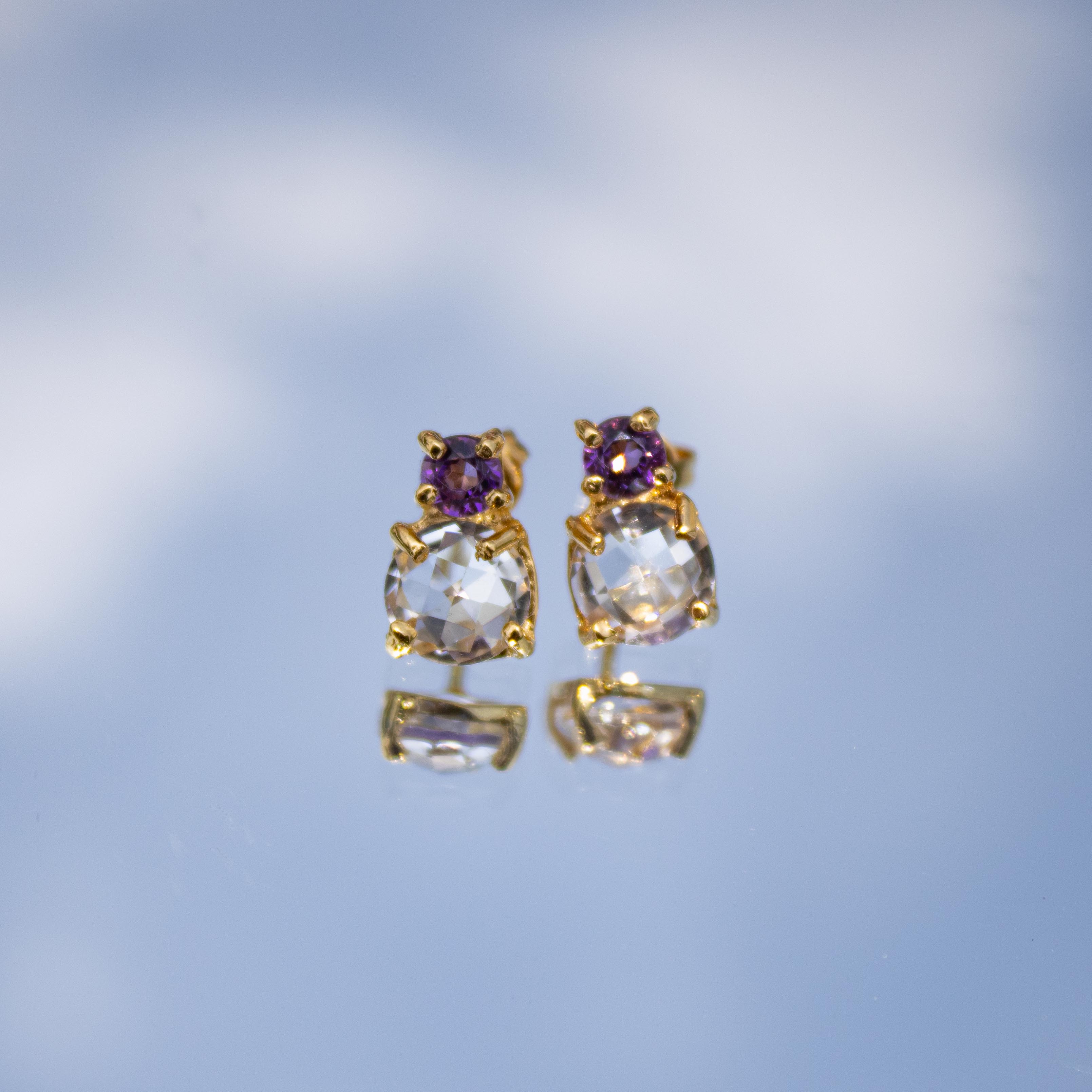 Aretes violeta con cuarzos blancos y amatistas