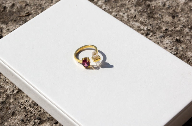 Anillo Cuarzo y Gema con Rodolita