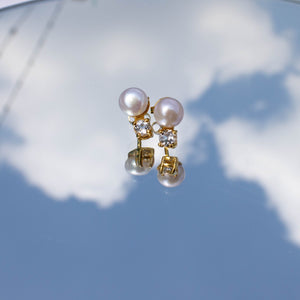 Aretes Mini con Cuarzo Blanco y Perla cultivada cubierta en Oro