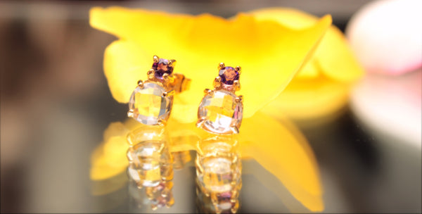 Aretes violeta con cuarzos blancos y amatistas