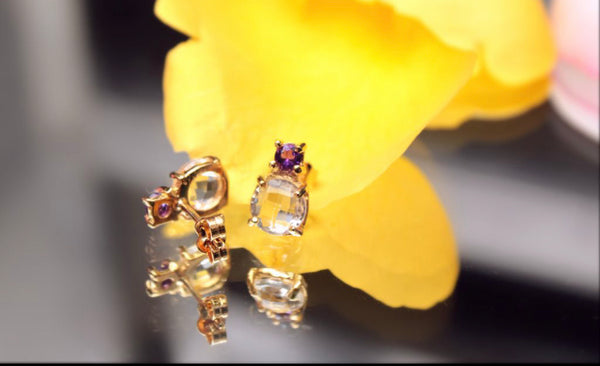 Aretes violeta con cuarzos blancos y amatistas