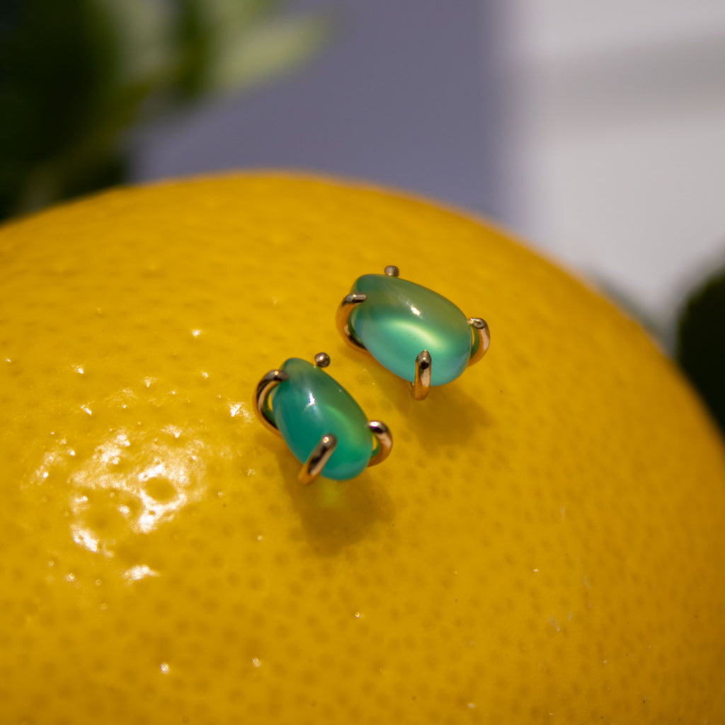Aretes Agatha verde con cubierta en Oro