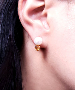 Aretes mini con cuarzos citrinos y perla cultivada